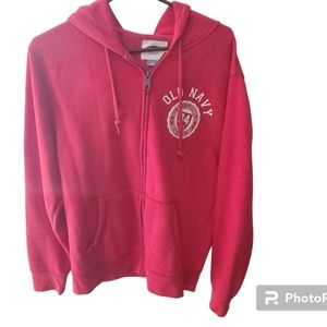Old Navy Mens Hooded Fleece Jacket Size M Red Zip Up Athletic Hoodie Gym Workout